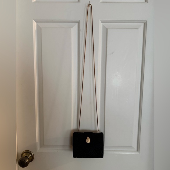 Vanessa Black Velvet Evening Bag Clutch Paisley Design - Picture 11 of 14